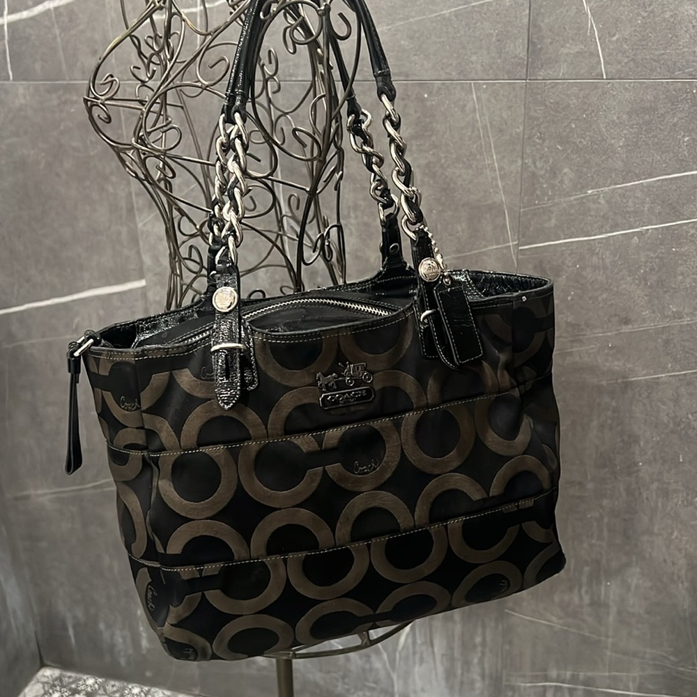 Coach Signature Black Sateen Madison EUC